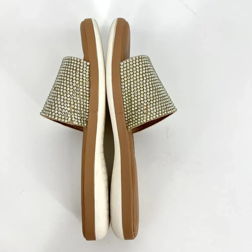 Adrienne Vittadini Sandy Rhinestone Slides Sandals Size 8M **READ**